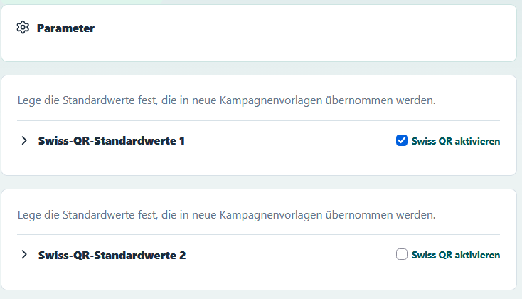 Swiss QR default parameters for the organisation owner