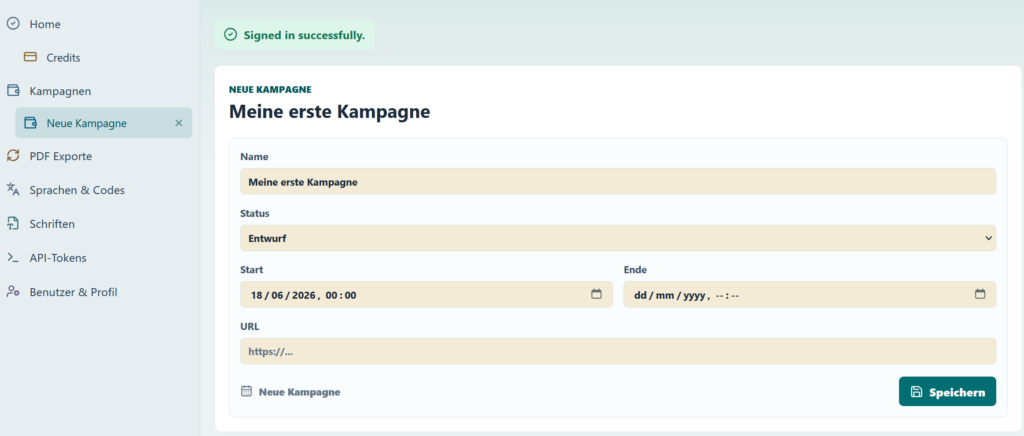 Campaign name, status, start and end date